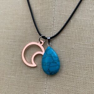 Handmade Howlite/Turquoise Stone Teardrop Amulet with Moon Charm